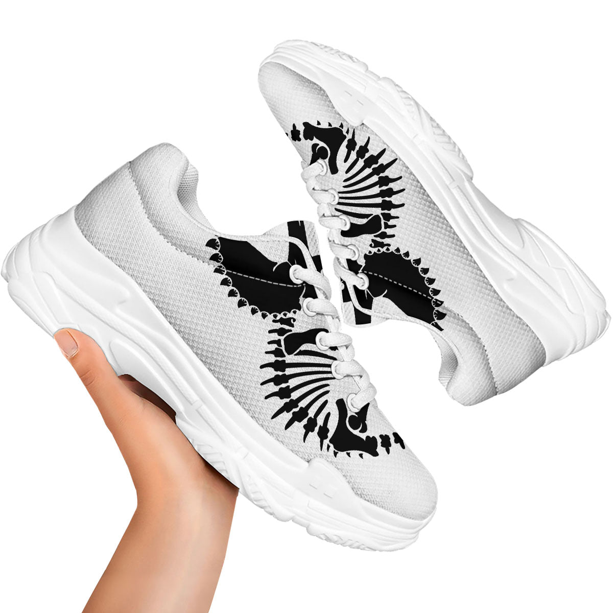 Fossil Dinosaur Monochrome Print White Chunky Shoes-grizzshop