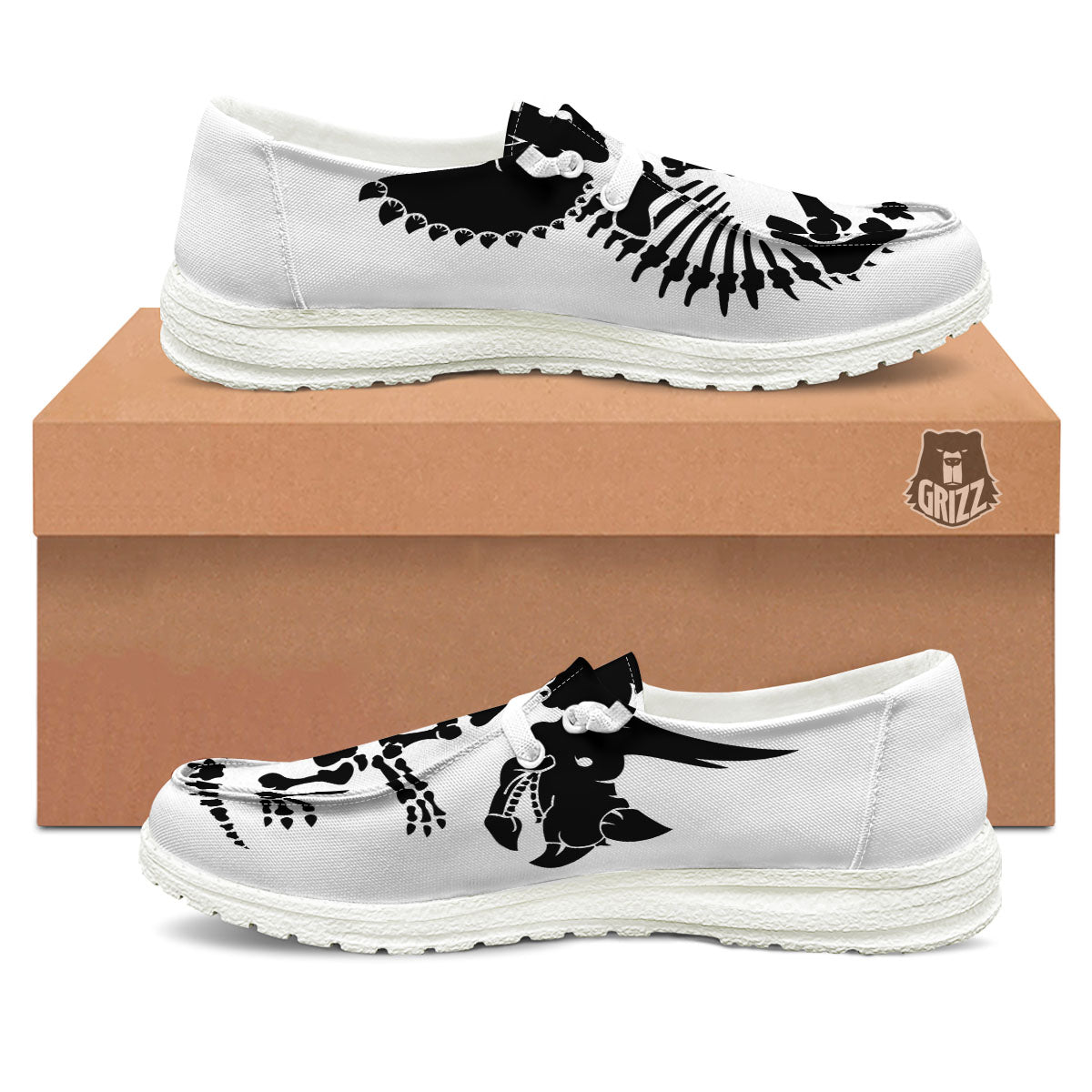 Fossil Dinosaur Monochrome Print White Loafers-grizzshop