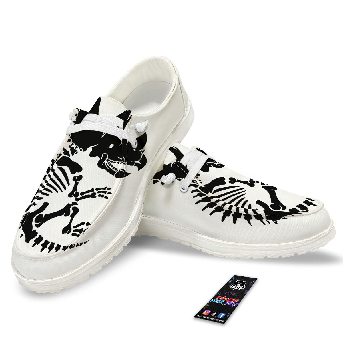 Fossil Dinosaur Monochrome Print White Loafers-grizzshop