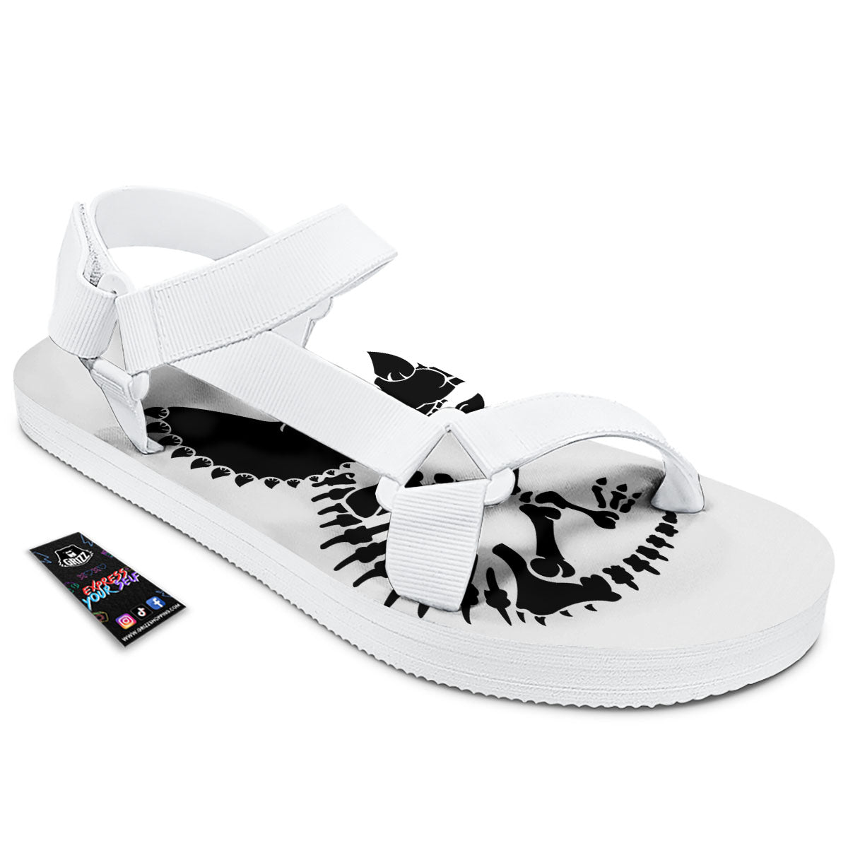 Fossil Dinosaur Monochrome Print White Open Toe Sandals-grizzshop