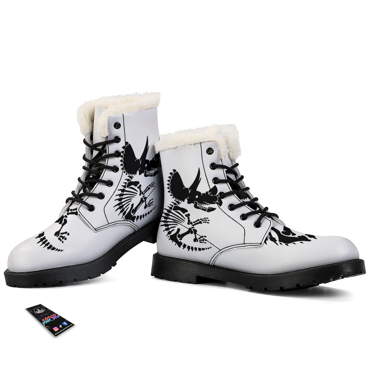 Fossil Dinosaur Monochrome Print Winter Boots-grizzshop