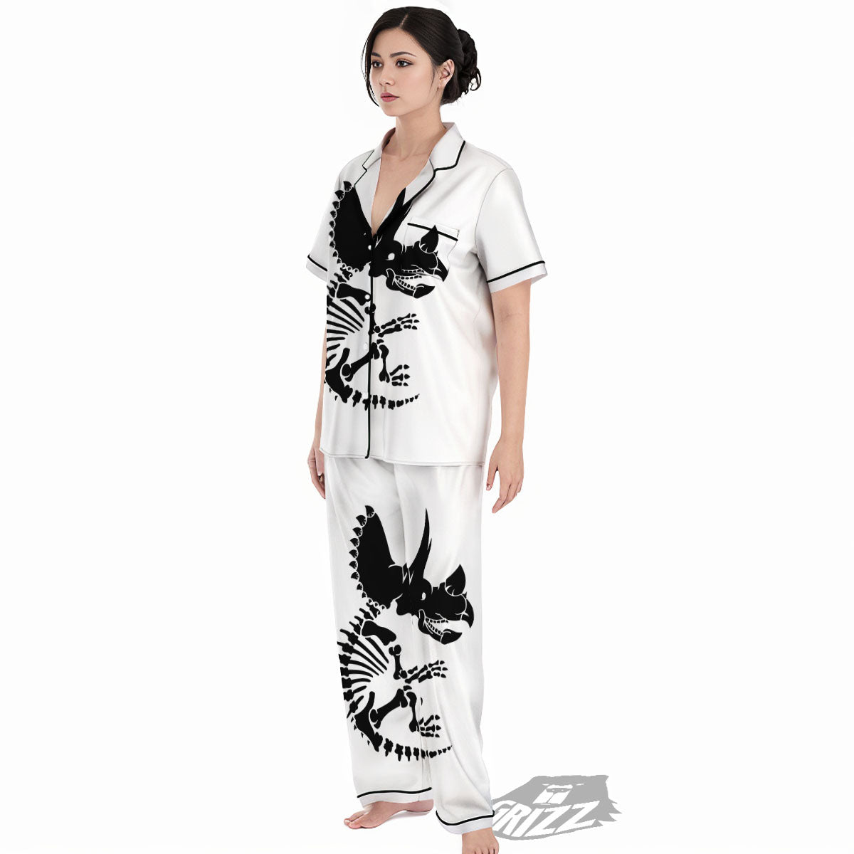 Fossil Dinosaur Monochrome Print Women's Pajamas Set-grizzshop