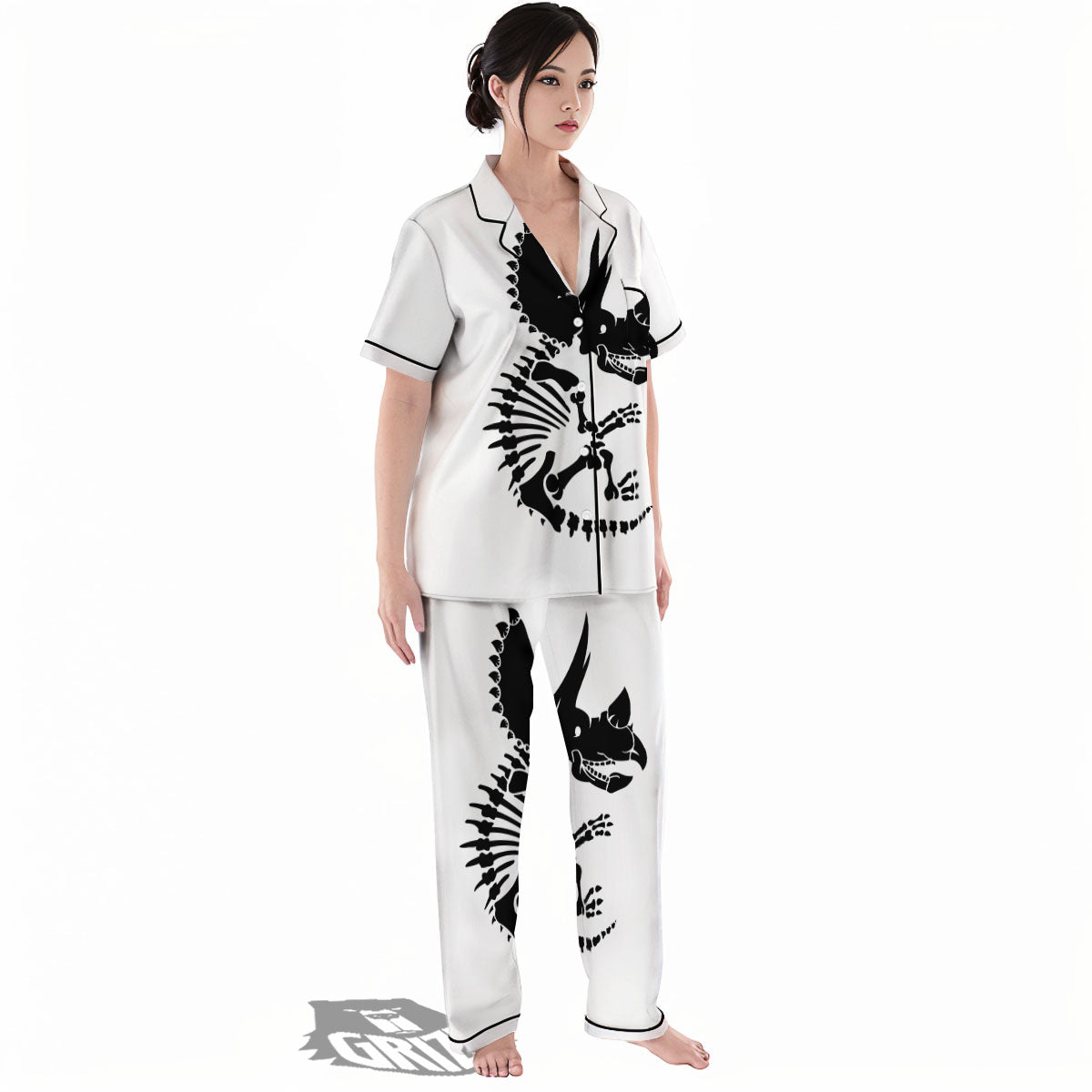 Fossil Dinosaur Monochrome Print Women's Pajamas Set-grizzshop
