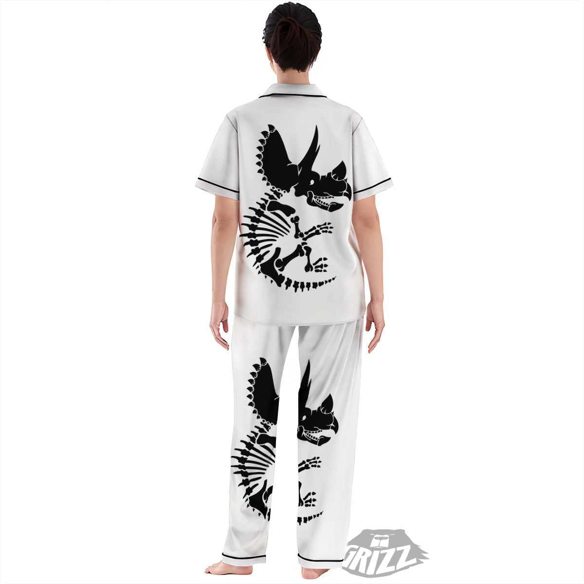 Fossil Dinosaur Monochrome Print Women's Pajamas Set-grizzshop