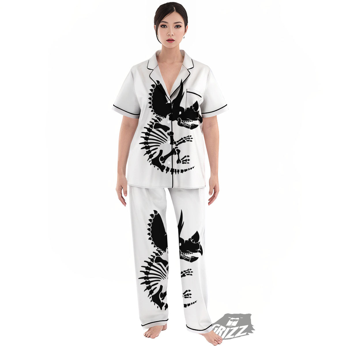 Fossil Dinosaur Monochrome Print Women's Pajamas Set-grizzshop