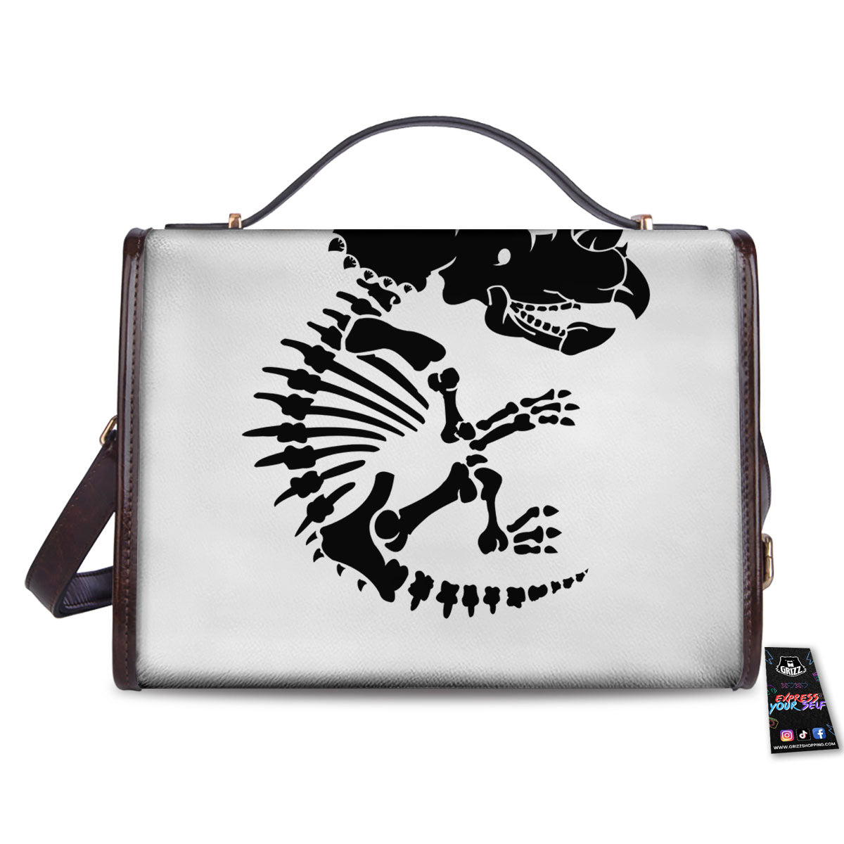 Fossil Dinosaur Monochrome Print Women's Satchel Bag-grizzshop