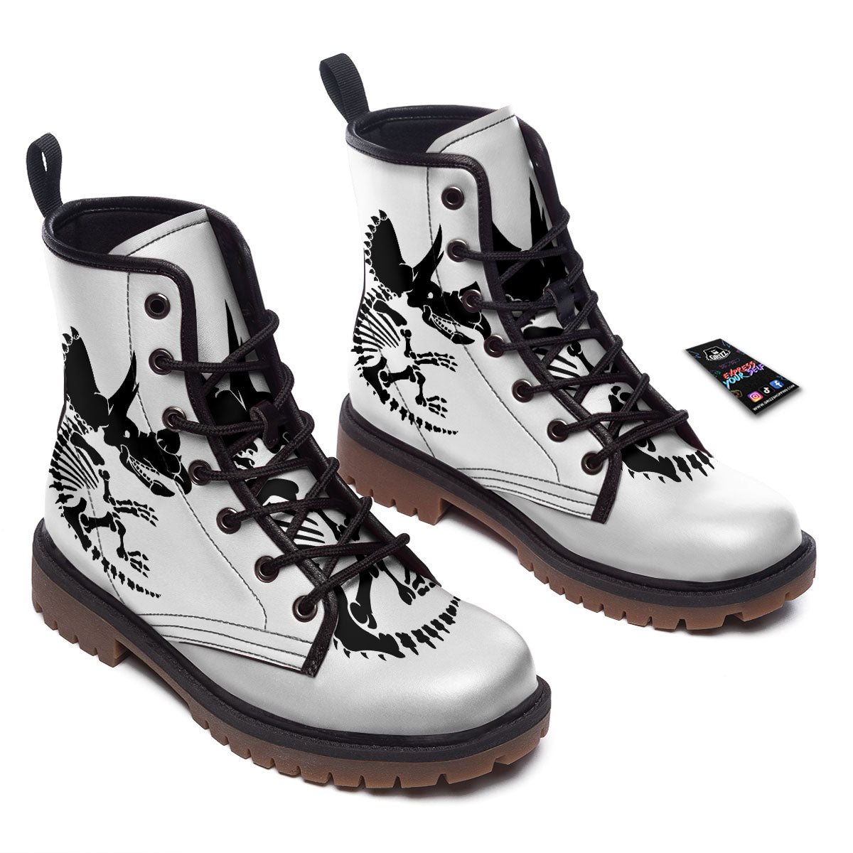 Fossil Dinosaur Monochrome Print Work Boots-grizzshop