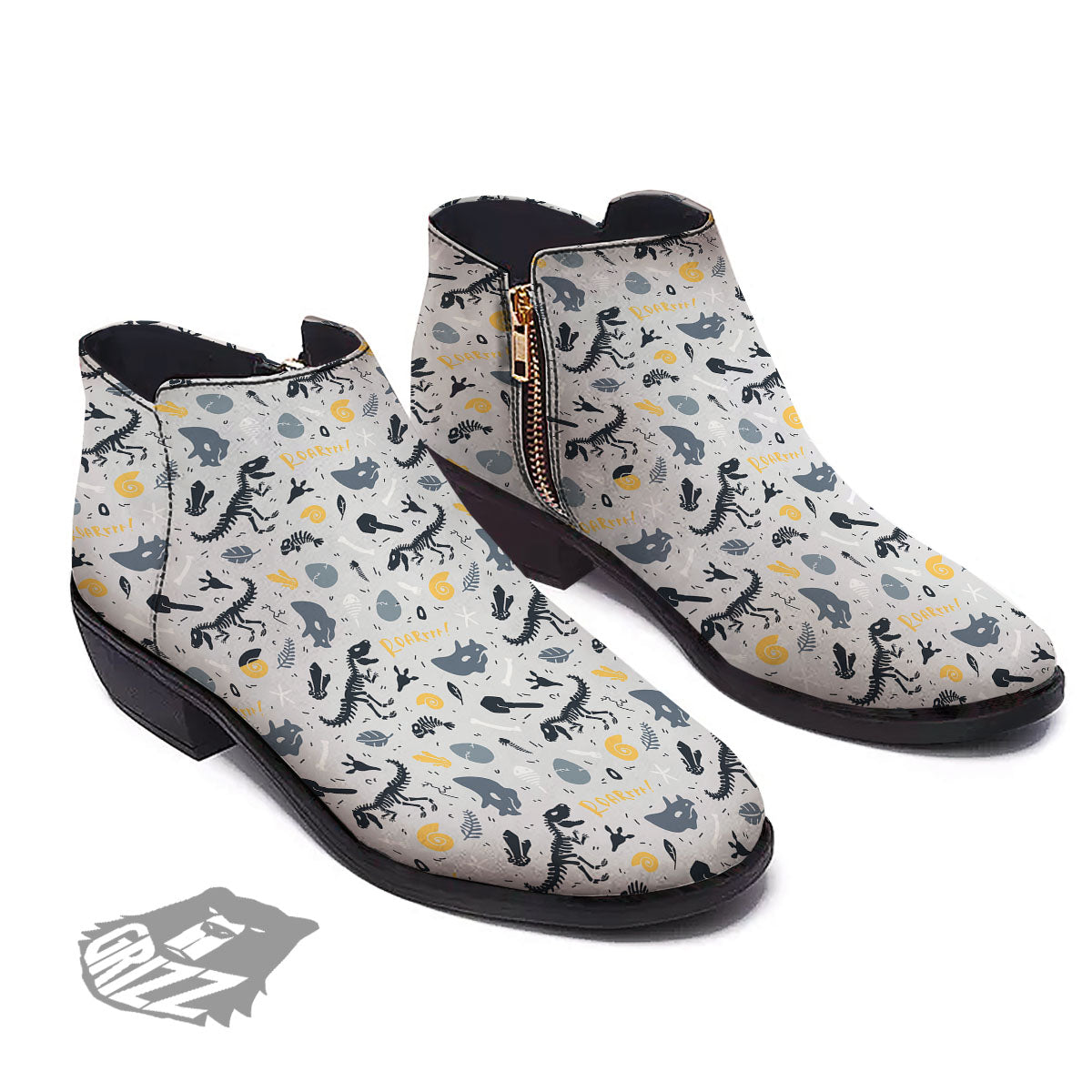 Fossil Dinosaur Print Pattern Ankle Boots-grizzshop