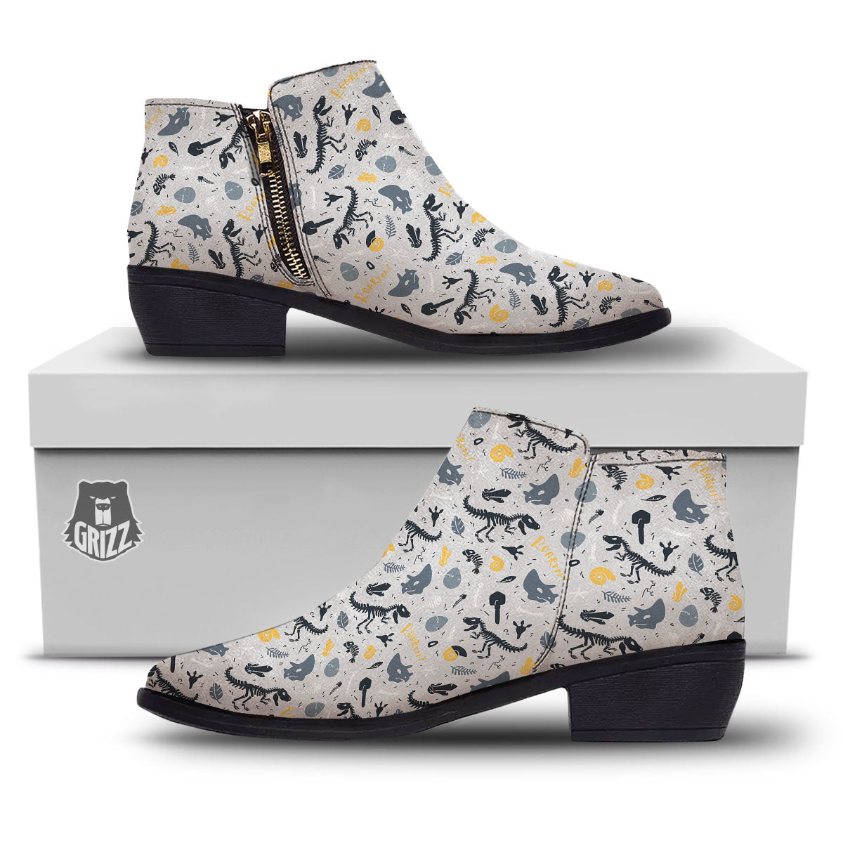 Fossil Dinosaur Print Pattern Ankle Boots-grizzshop