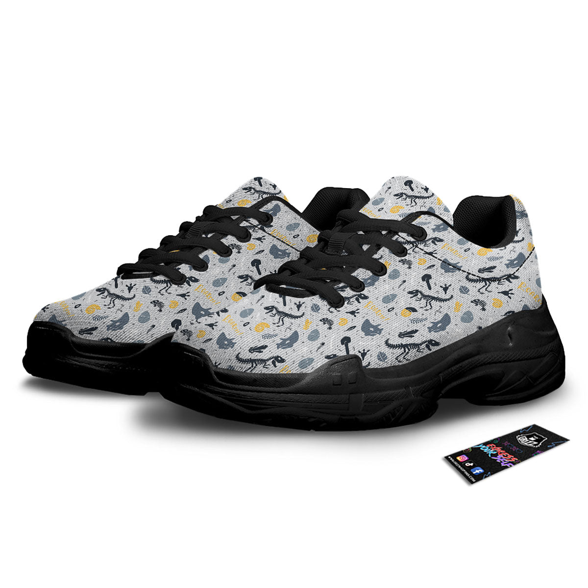 Fossil Dinosaur Print Pattern Black Chunky Shoes-grizzshop