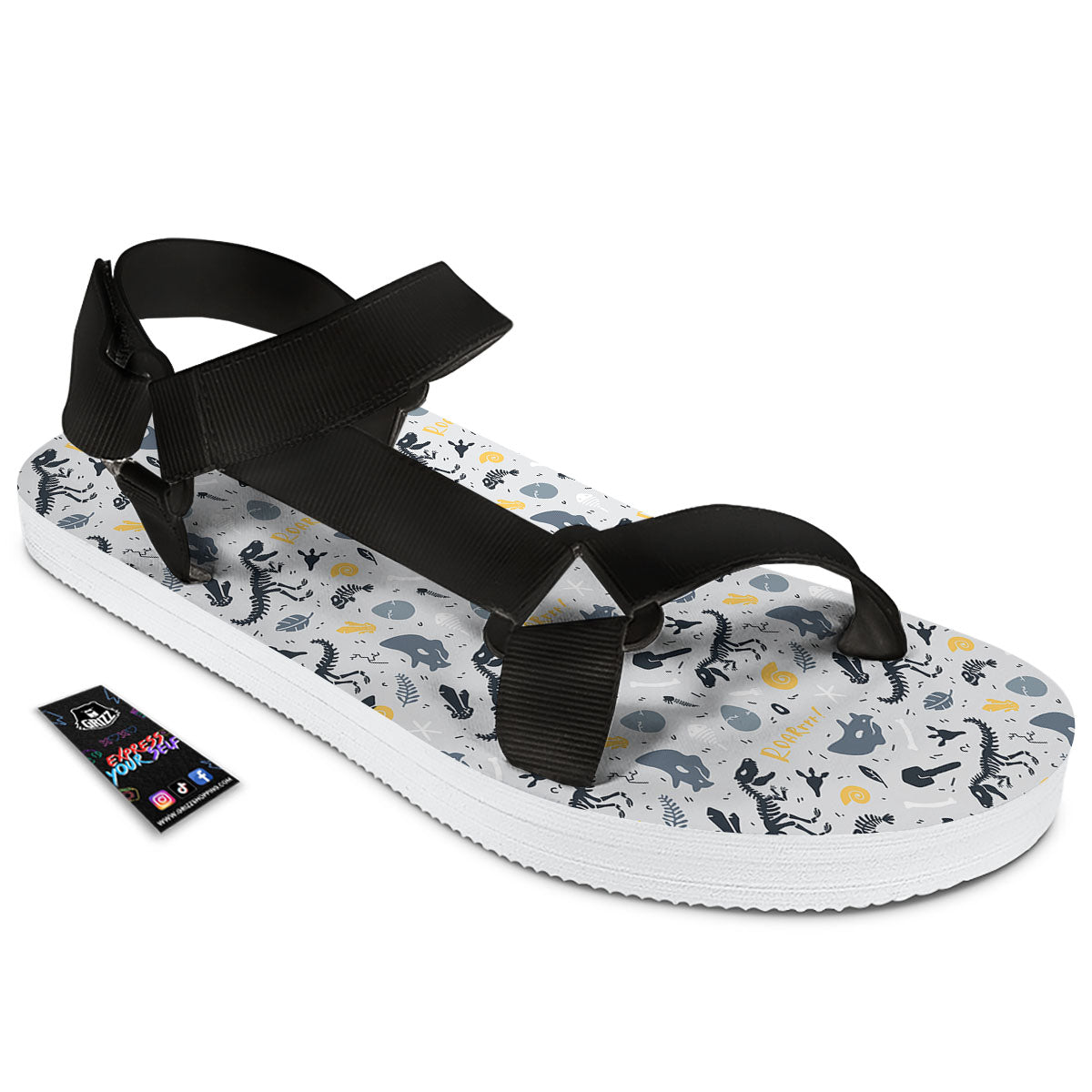 Fossil Dinosaur Print Pattern Black Open Toe Sandals-grizzshop