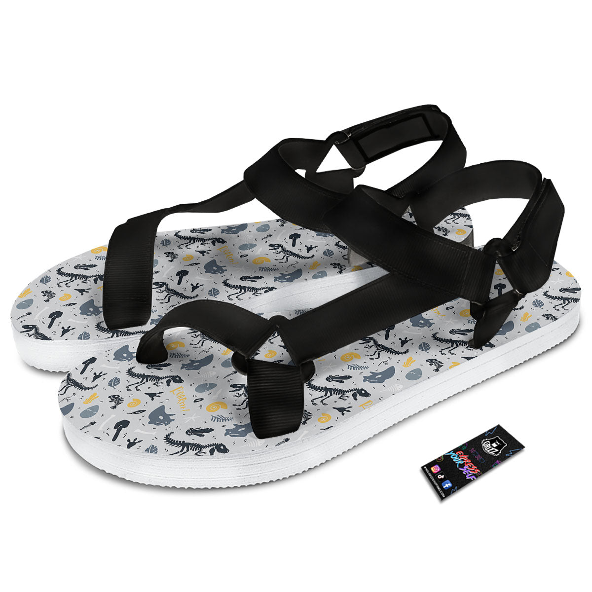 Fossil Dinosaur Print Pattern Black Open Toe Sandals-grizzshop