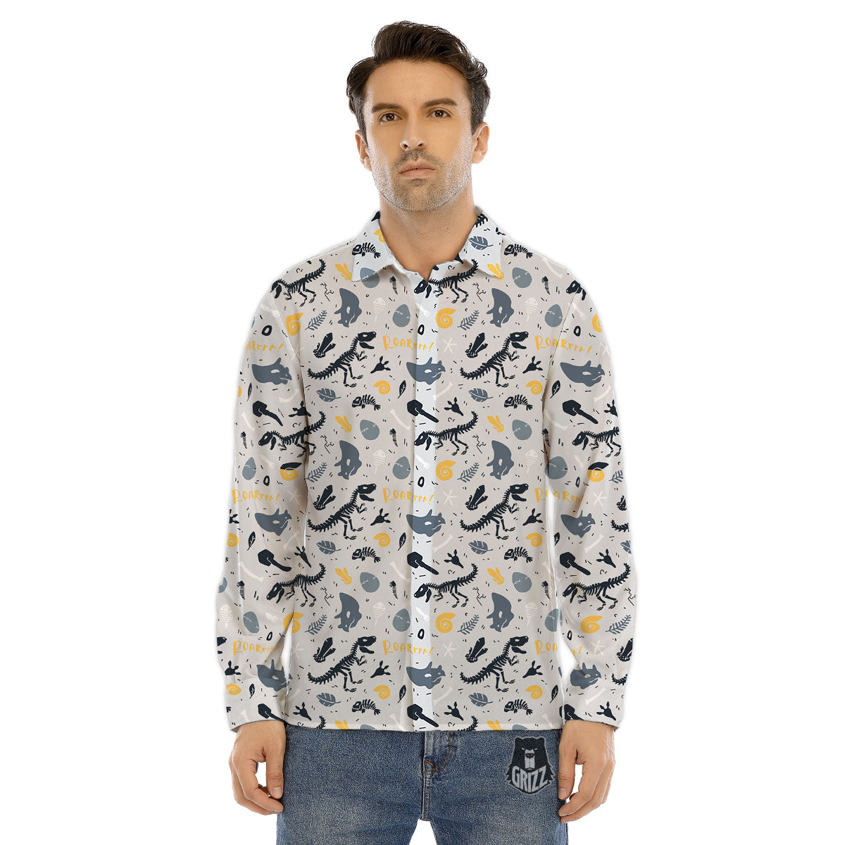 Fossil Dinosaur Print Pattern Men's Dress Shirts-grizzshop