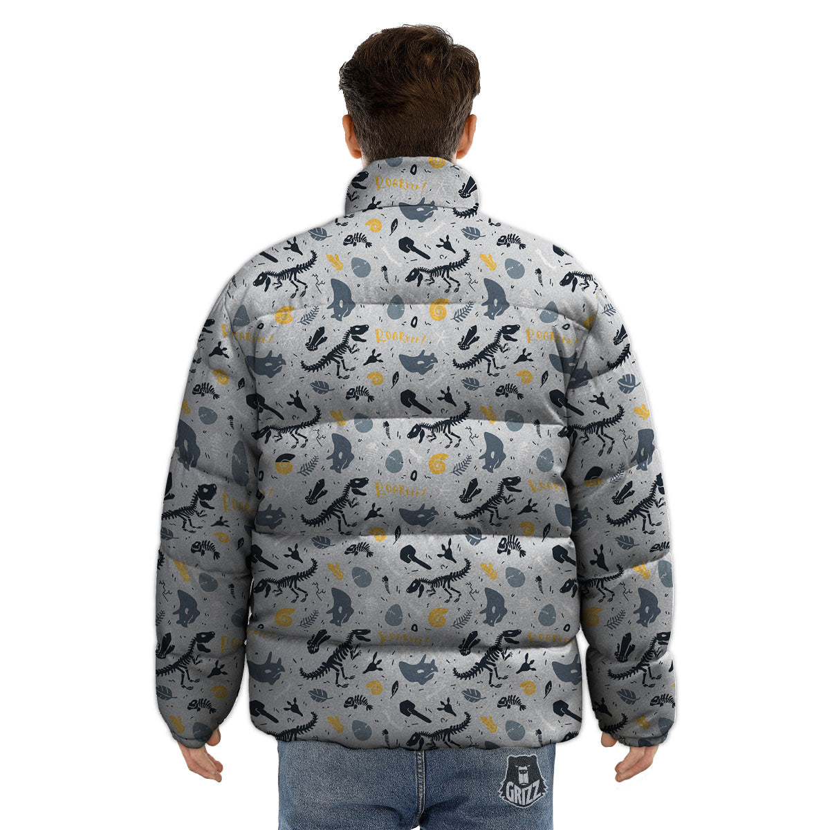 Fossil Dinosaur Print Pattern Puffer Jacket-grizzshop