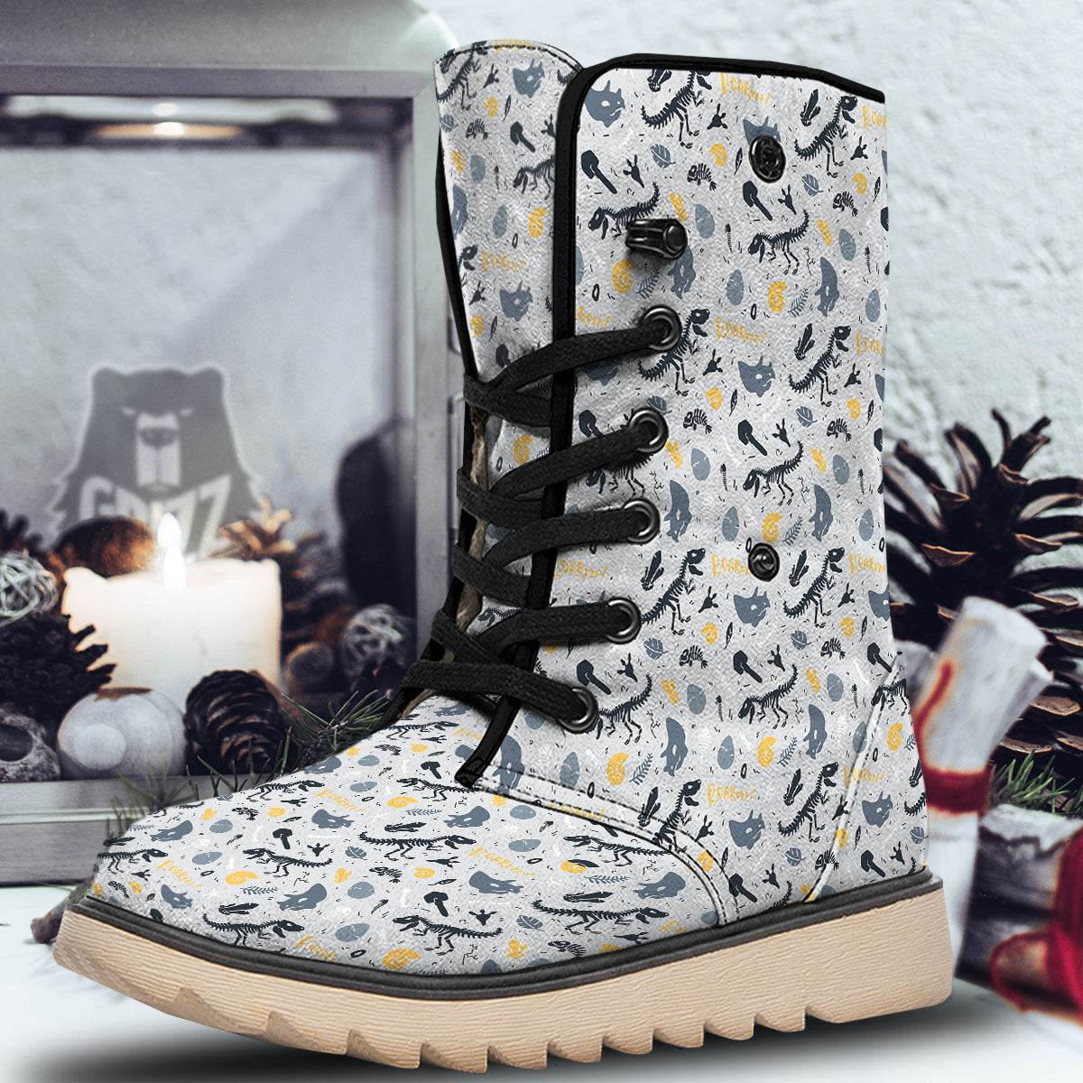 Fossil Dinosaur Print Pattern Snow Boots-grizzshop