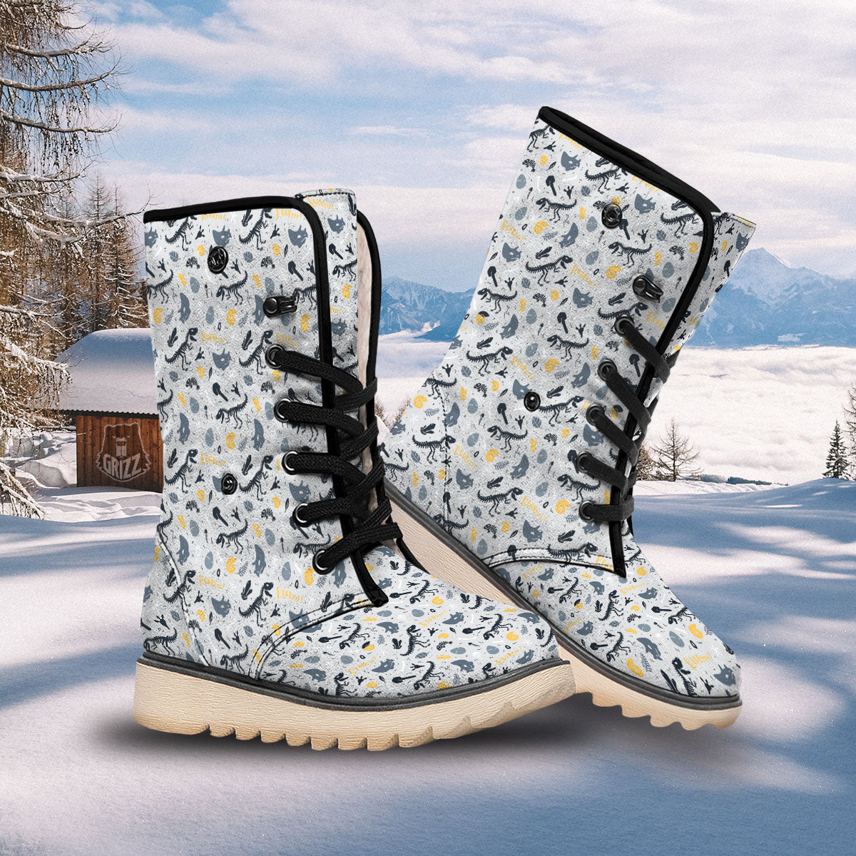 Fossil Dinosaur Print Pattern Snow Boots-grizzshop