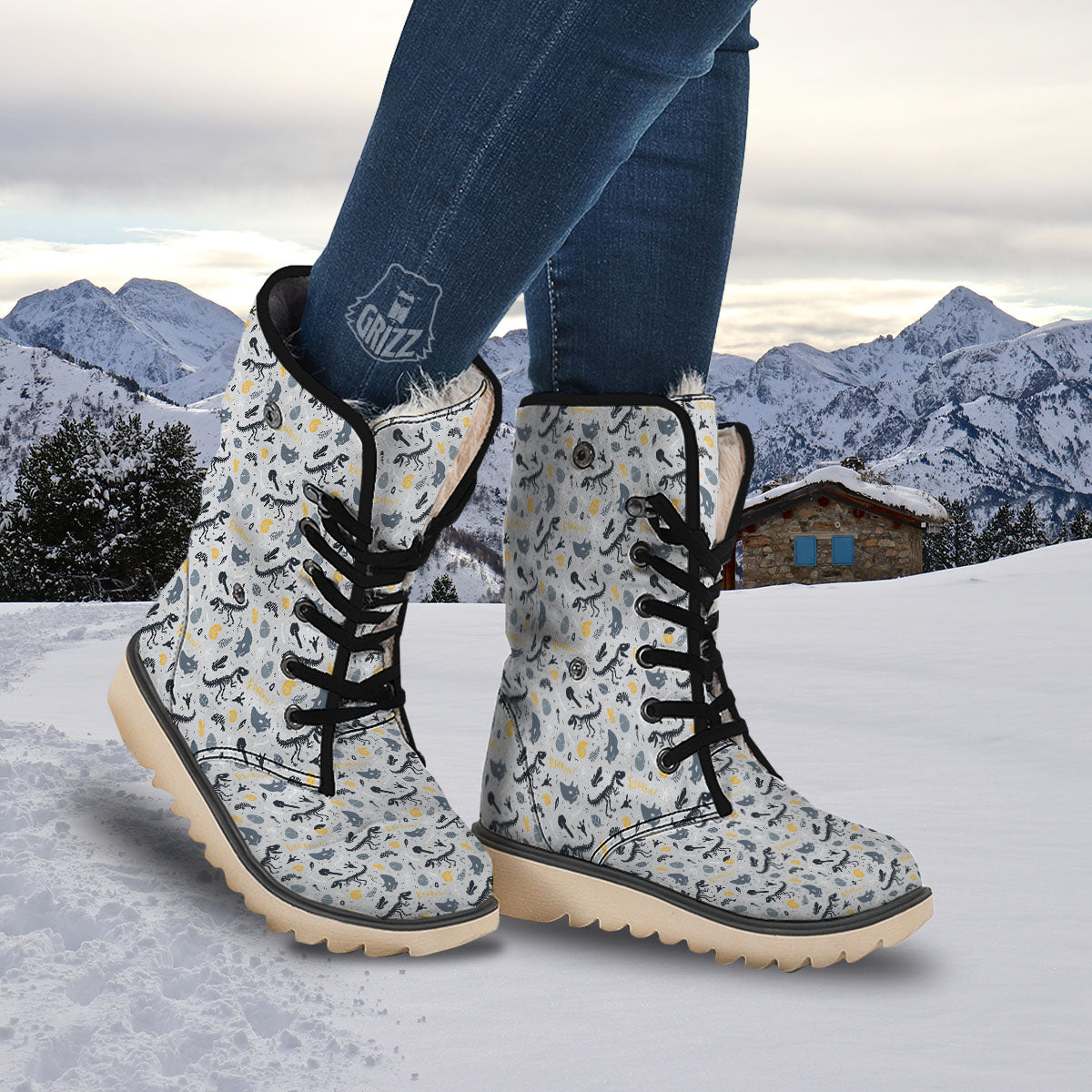 Fossil Dinosaur Print Pattern Snow Boots-grizzshop