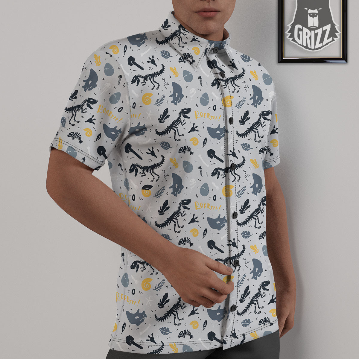 Fossil Dinosaur Print Pattern Untucked Shirts-grizzshop