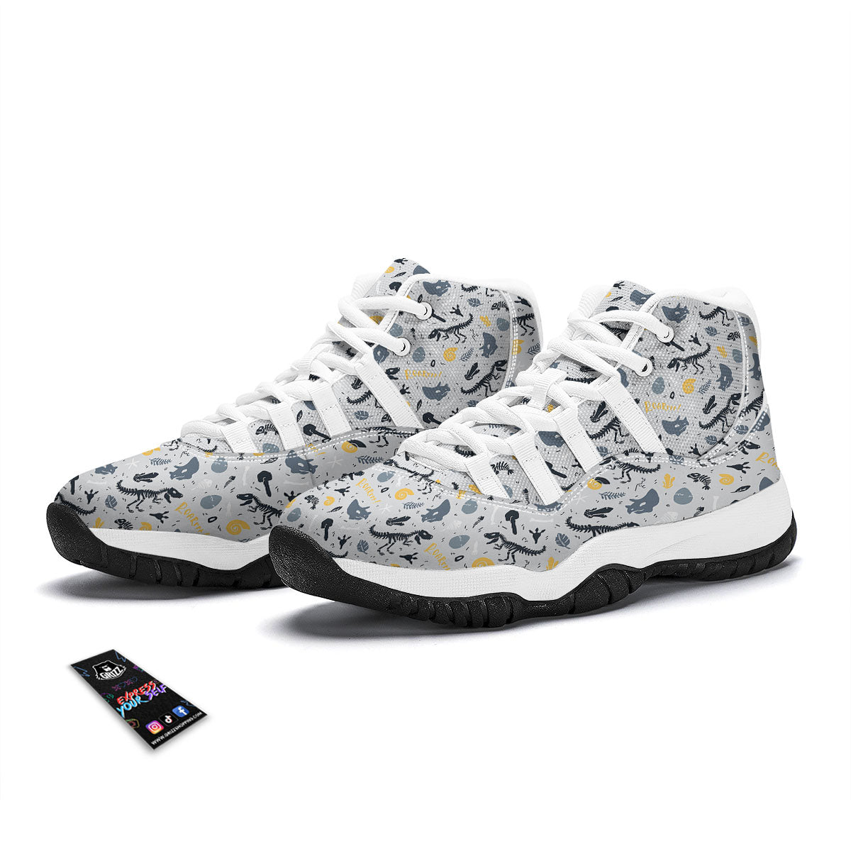 Fossil Dinosaur Print Pattern White Bball Shoes-grizzshop