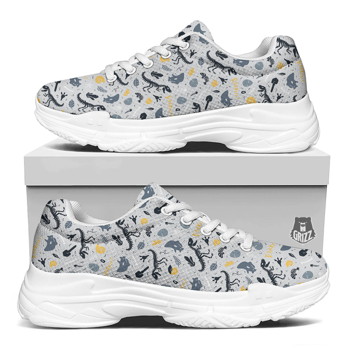 Fossil Dinosaur Print Pattern White Chunky Shoes-grizzshop