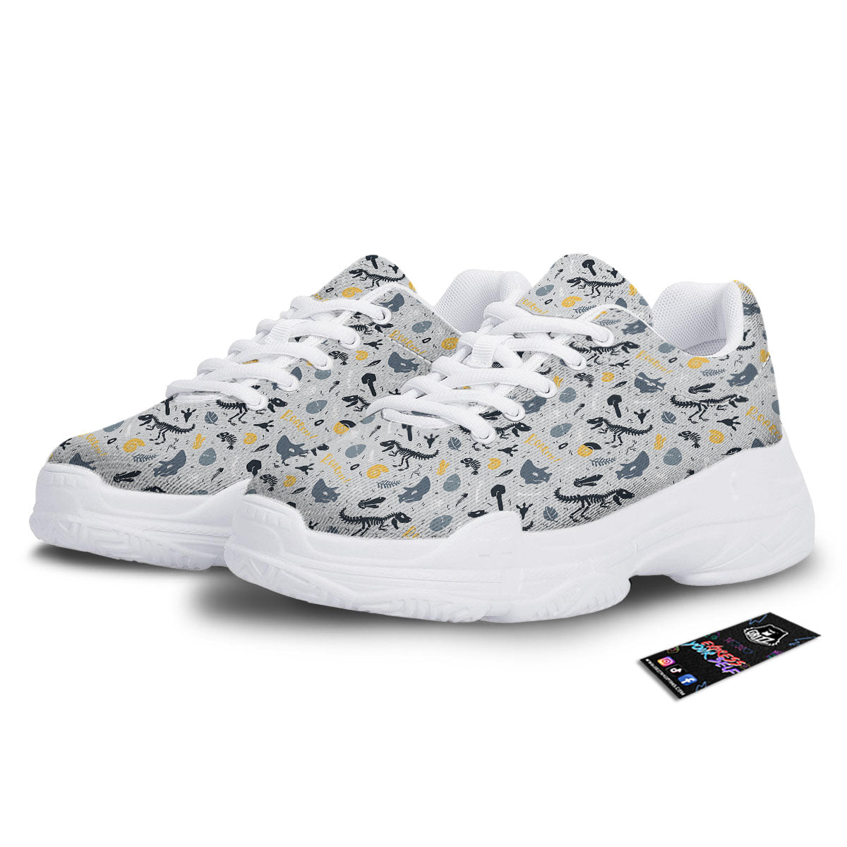 Fossil Dinosaur Print Pattern White Chunky Shoes-grizzshop