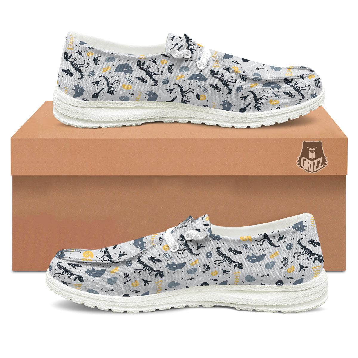 Fossil Dinosaur Print Pattern White Loafers-grizzshop