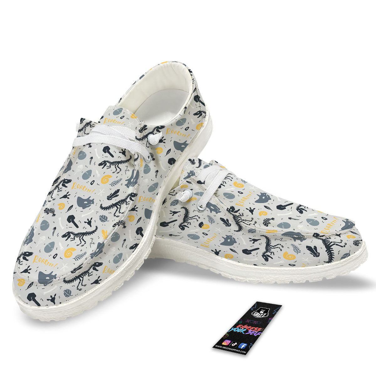 Fossil Dinosaur Print Pattern White Loafers-grizzshop