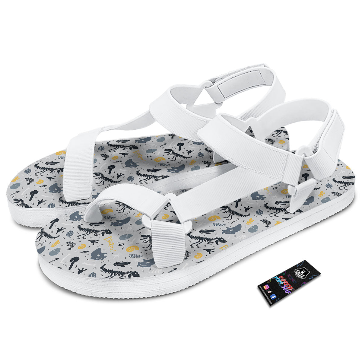 Fossil Dinosaur Print Pattern White Open Toe Sandals-grizzshop