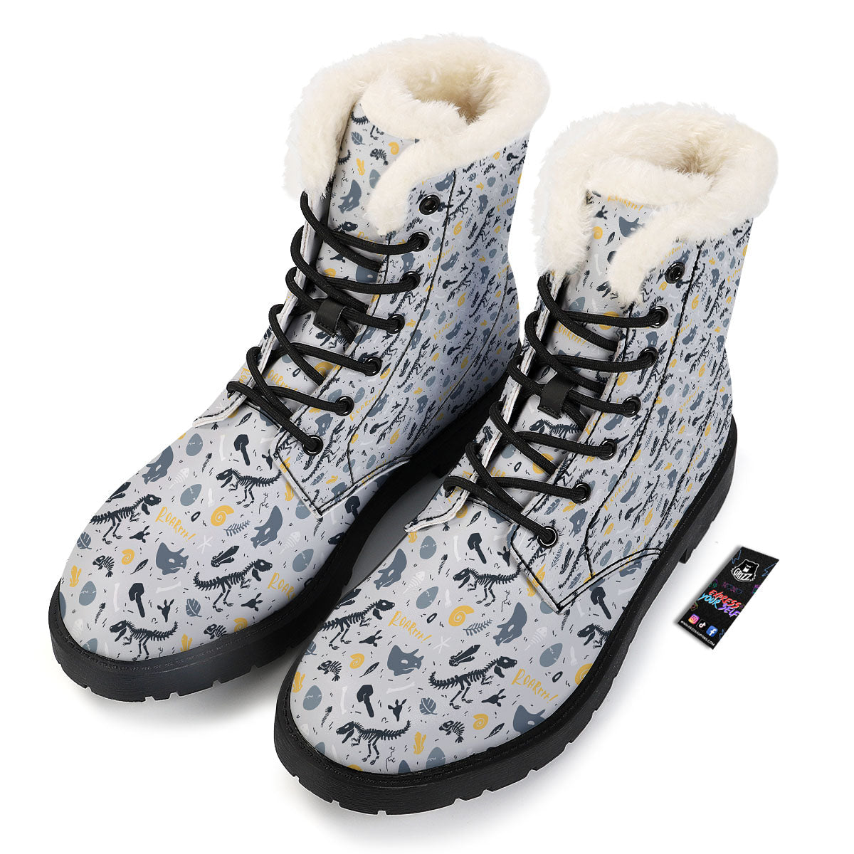 Fossil Dinosaur Print Pattern Winter Boots-grizzshop