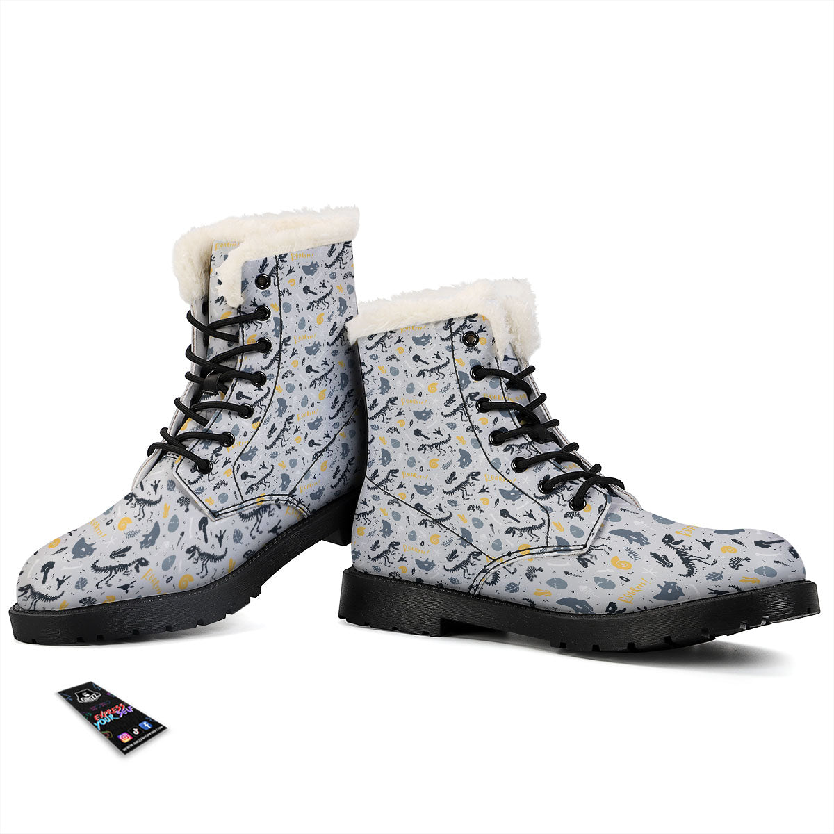 Fossil Dinosaur Print Pattern Winter Boots-grizzshop