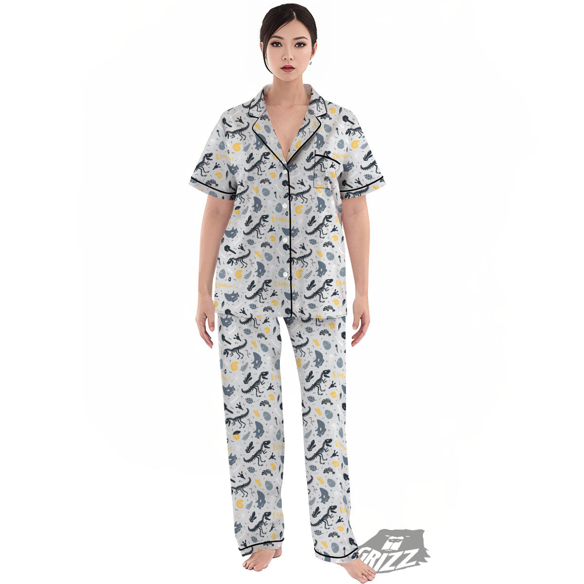 Fossil Dinosaur Print Pattern Women's Pajamas Set-grizzshop
