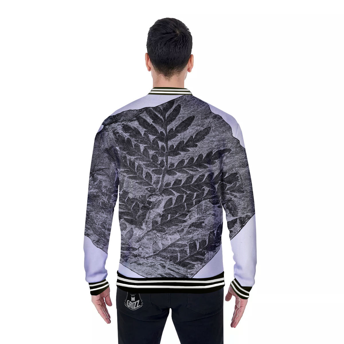 Fossil Fern Print Baseball Jacket-grizzshop