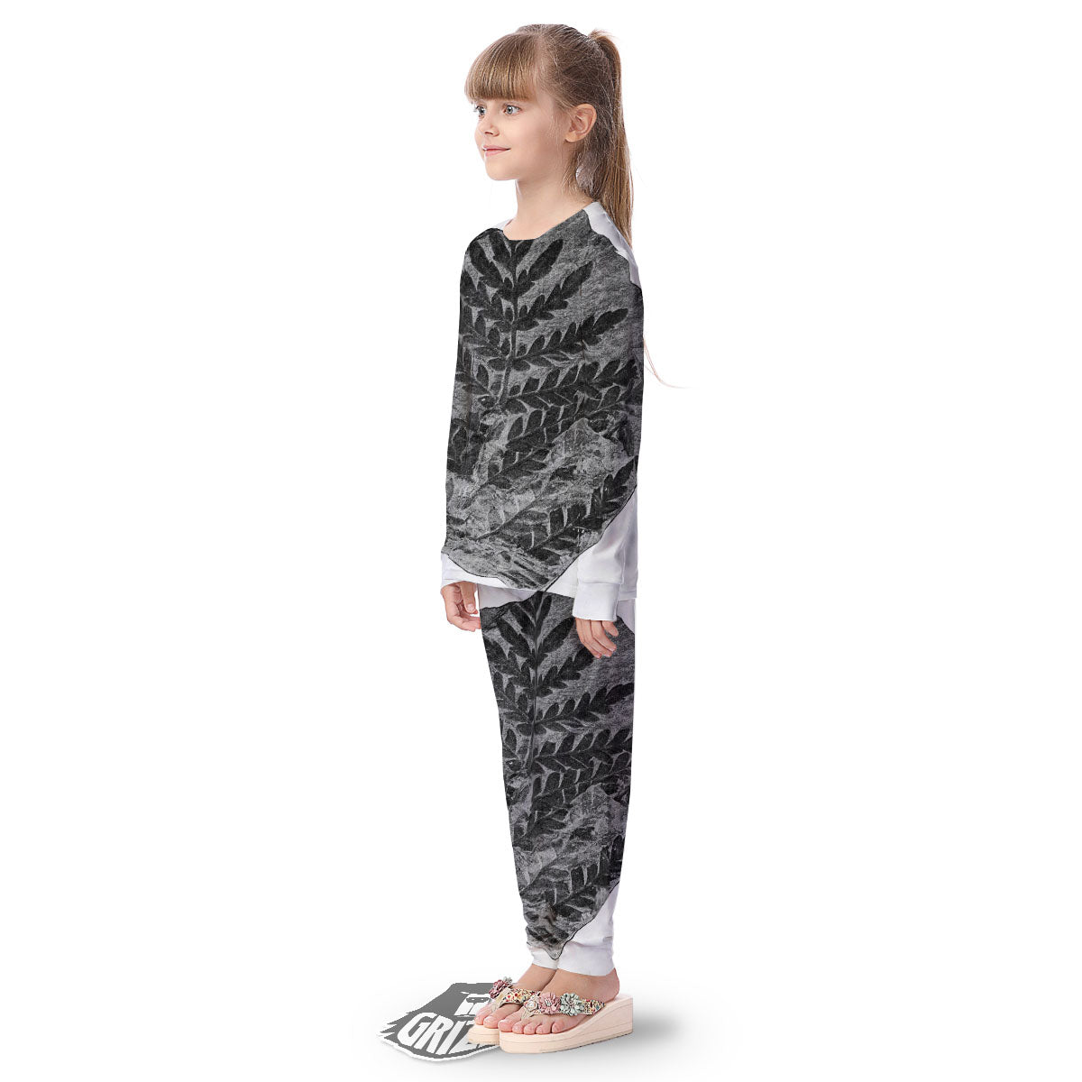 Fossil Fern Print Kid's Pajamas-grizzshop