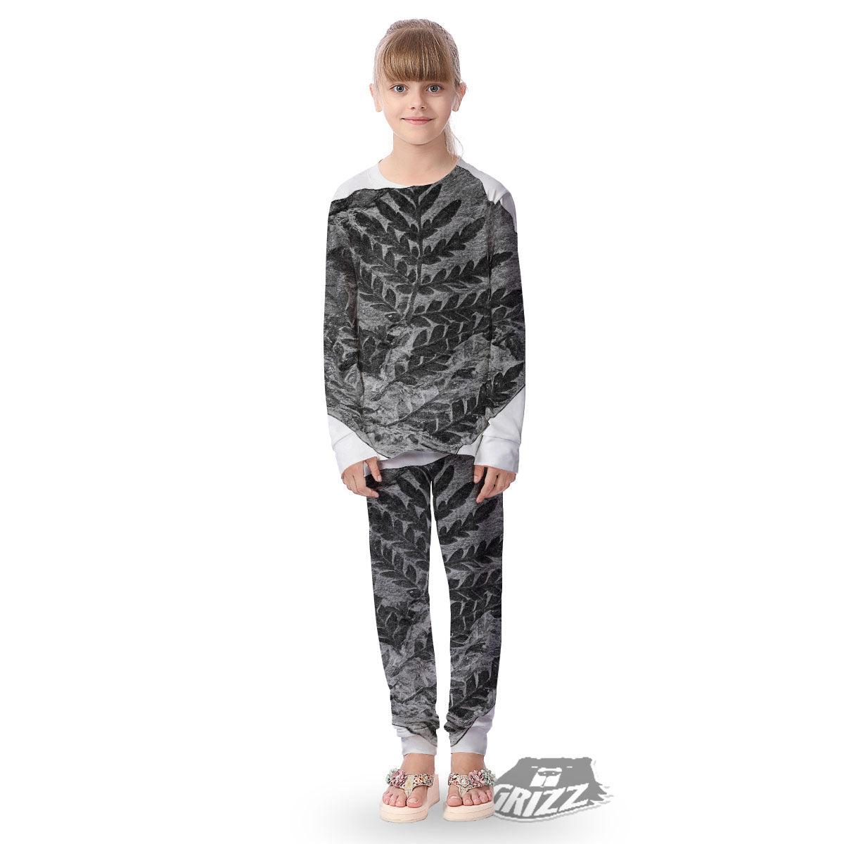 Fossil Fern Print Kid's Pajamas-grizzshop