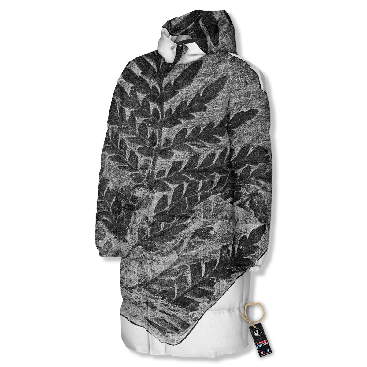 Fossil Fern Print Long Down Jacket-grizzshop