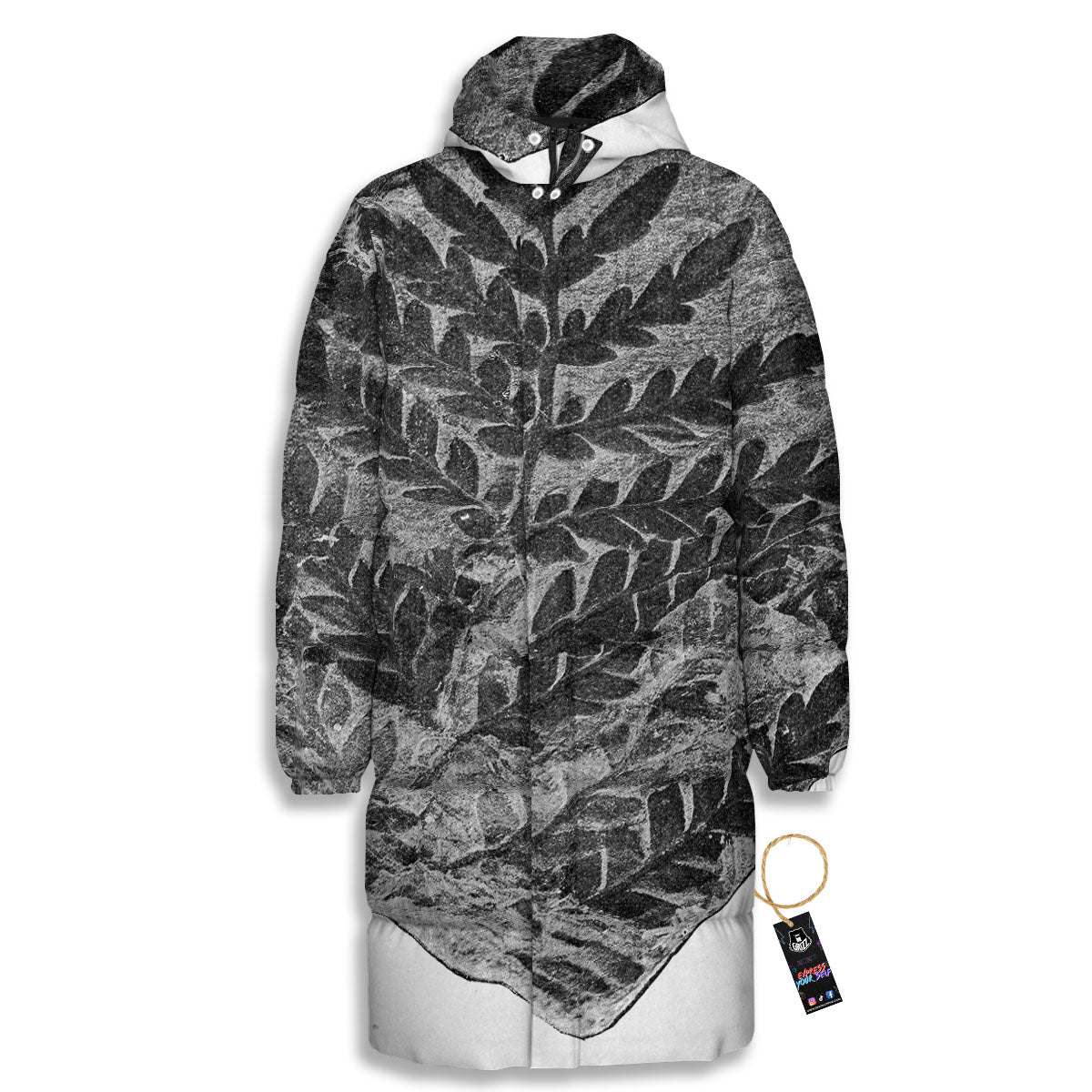 Fossil Fern Print Long Down Jacket-grizzshop