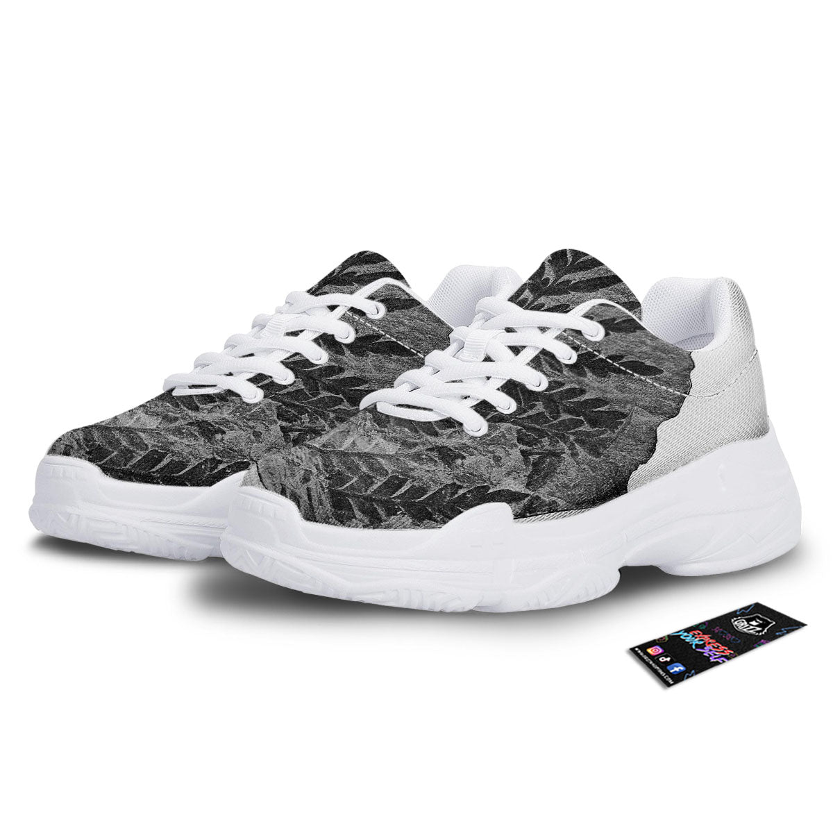 Fossil Fern Print White Chunky Shoes-grizzshop