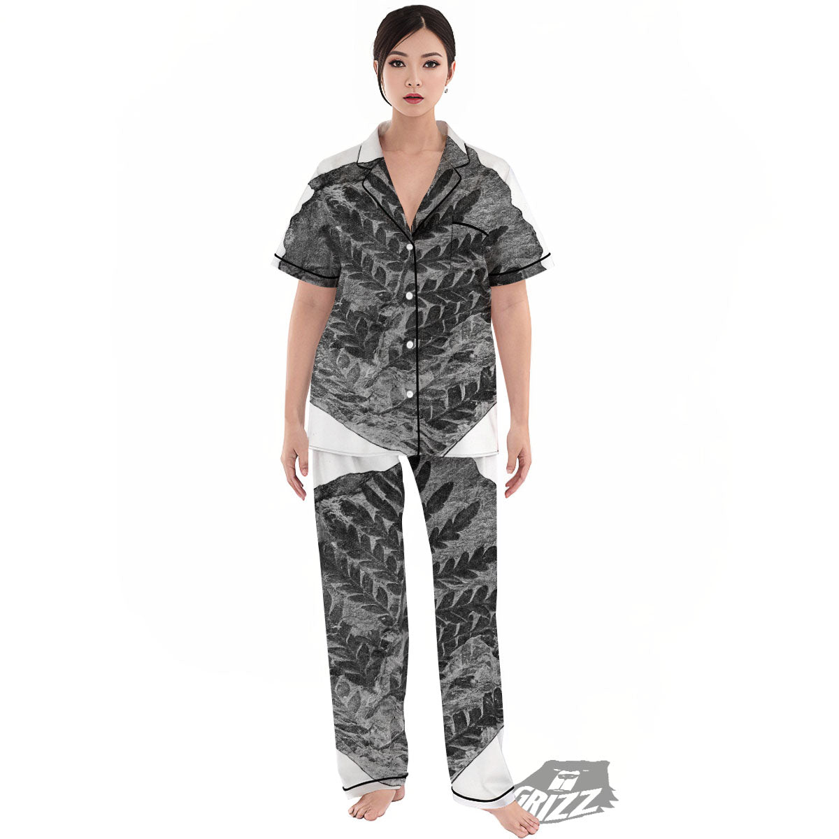Fossil Fern Print Women's Pajamas Set-grizzshop