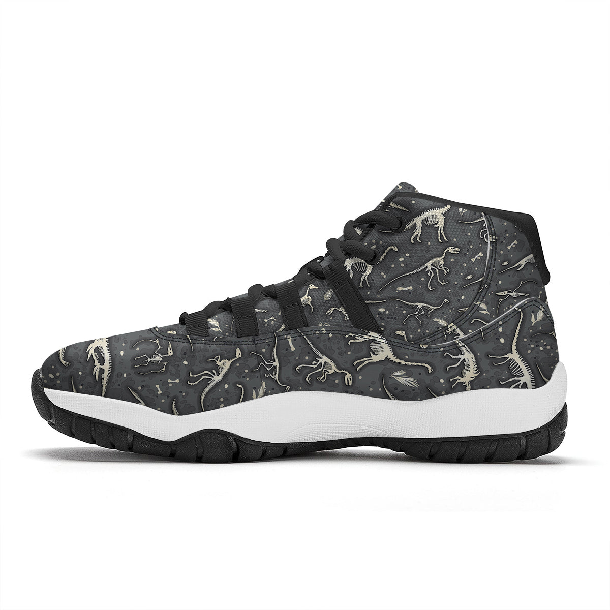 Fossil Gray Print Pattern Black Bball Shoes-grizzshop