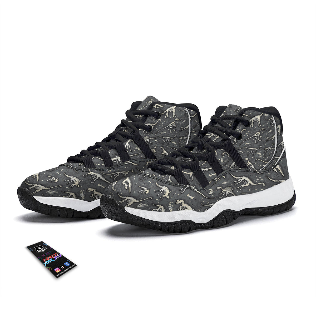 Fossil Gray Print Pattern Black Bball Shoes-grizzshop