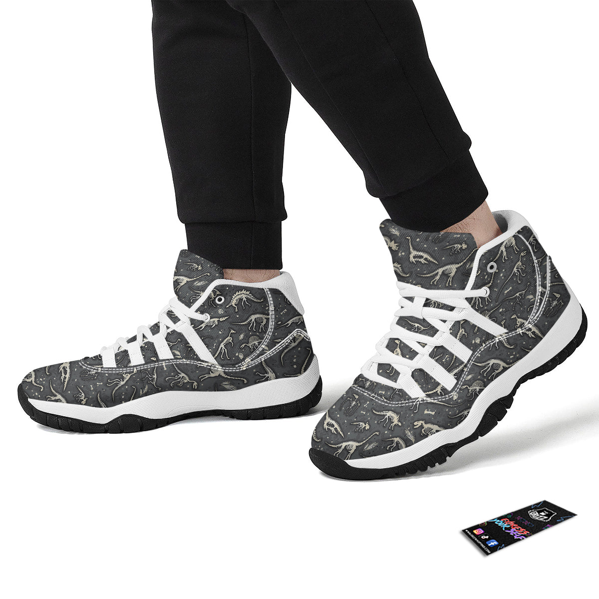 Fossil Gray Print Pattern White Bball Shoes-grizzshop