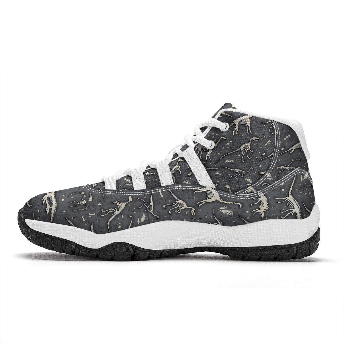 Fossil Gray Print Pattern White Bball Shoes-grizzshop