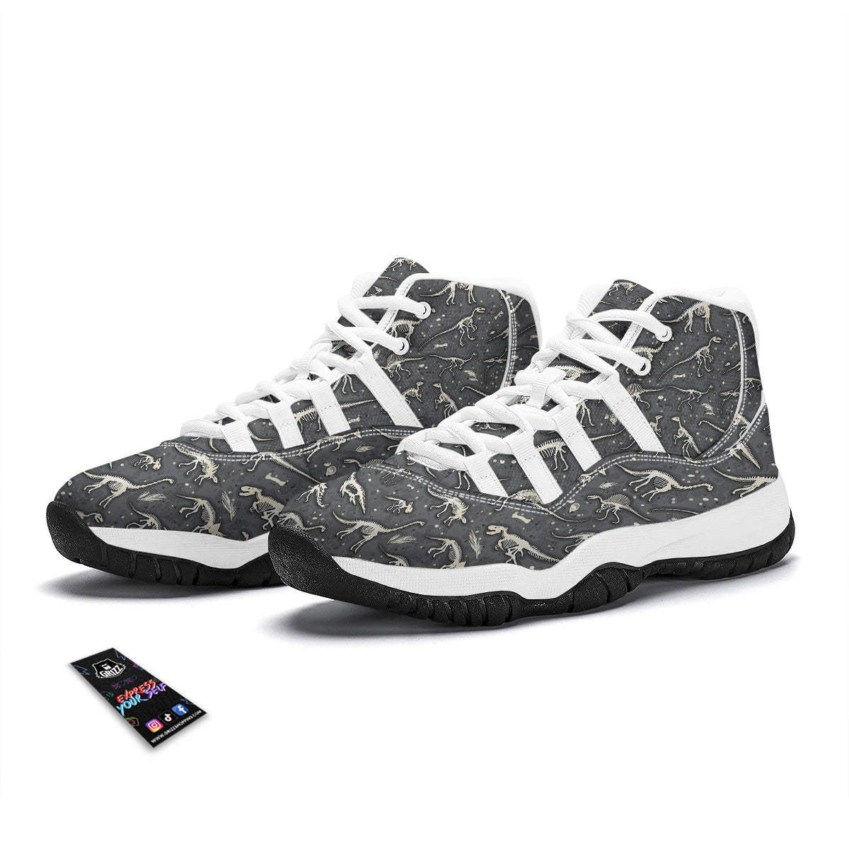 Fossil Gray Print Pattern White Bball Shoes-grizzshop