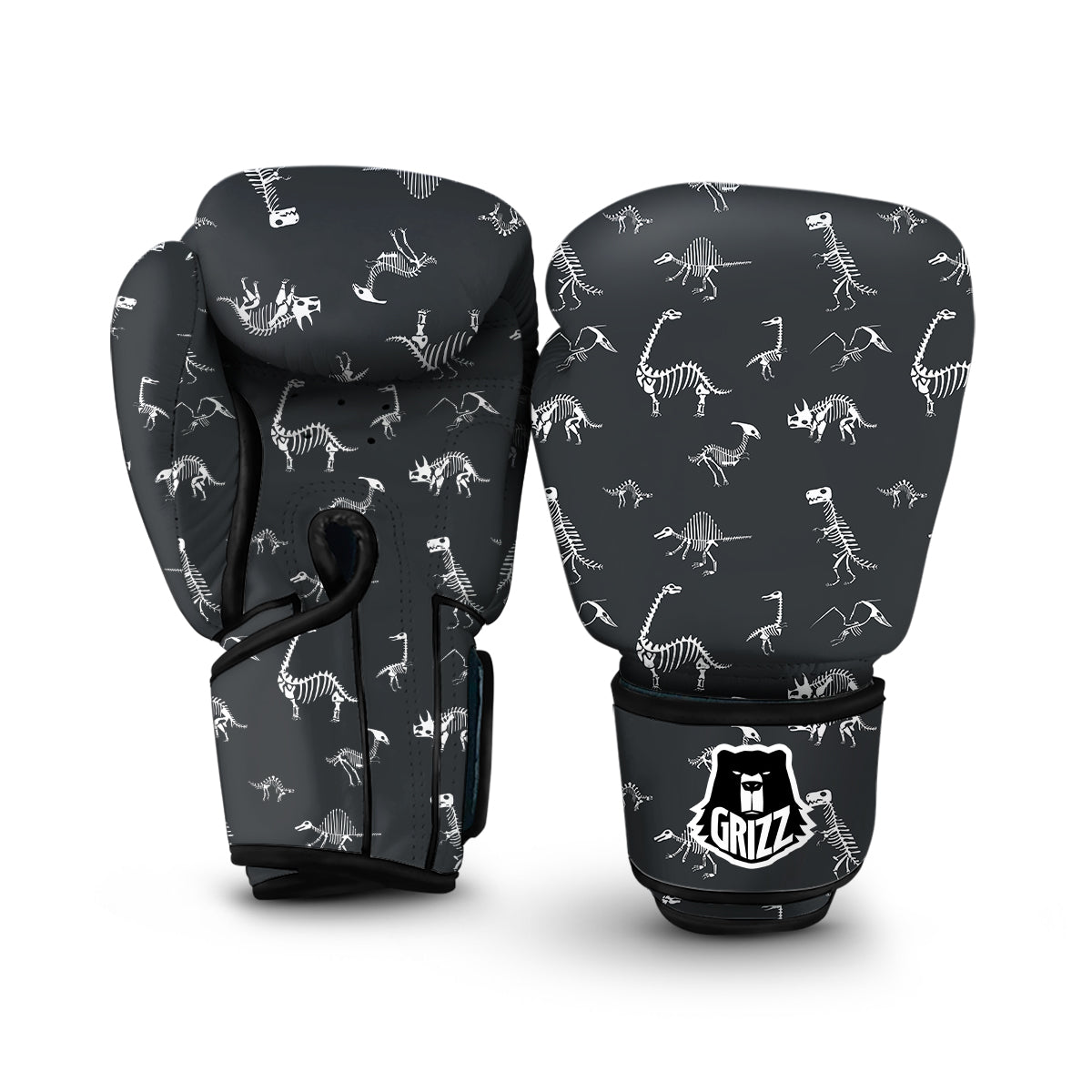 Fossil Skeleton Gray Print Pattern Boxing Gloves-grizzshop