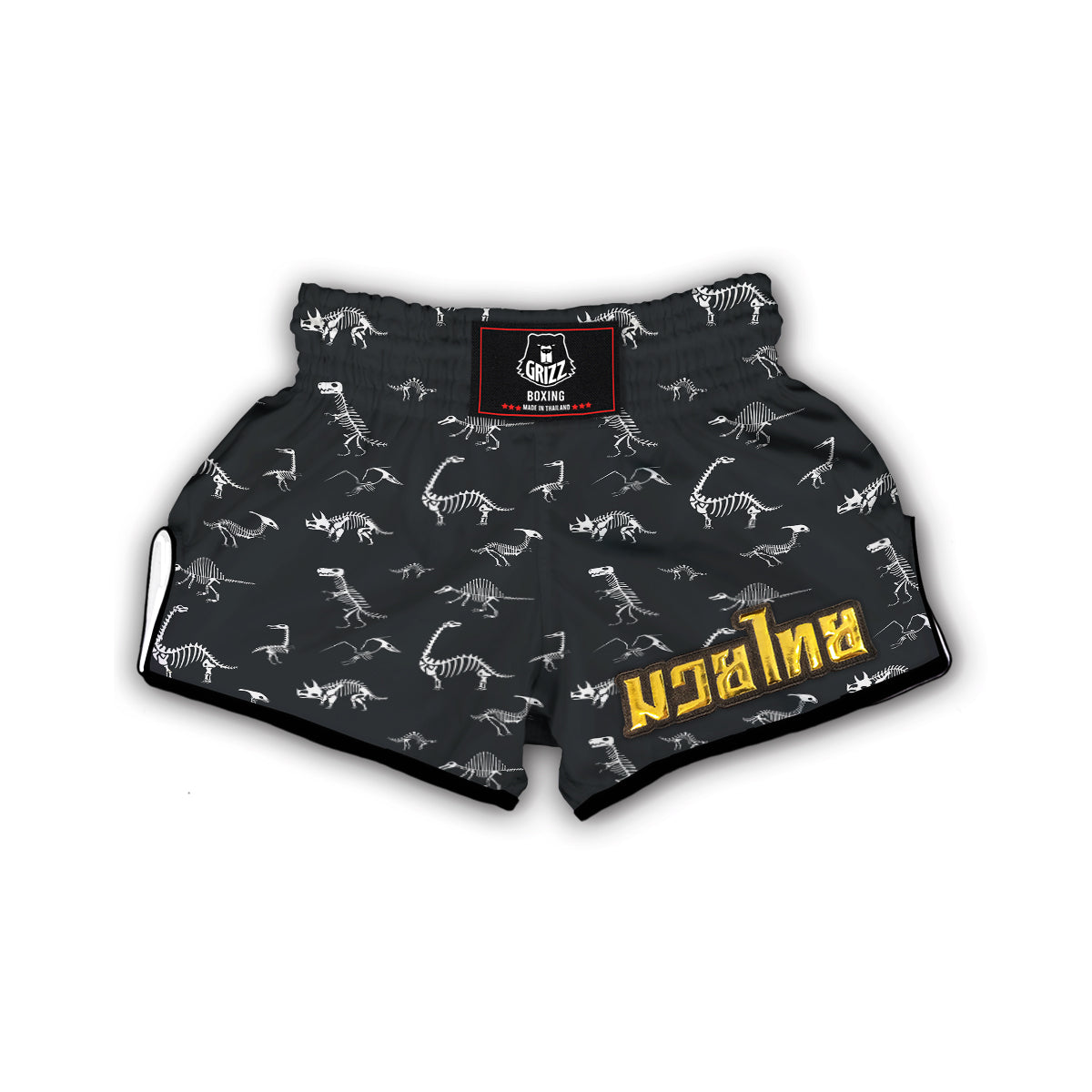 Fossil Skeleton Gray Print Pattern Muay Thai Boxing Shorts-grizzshop