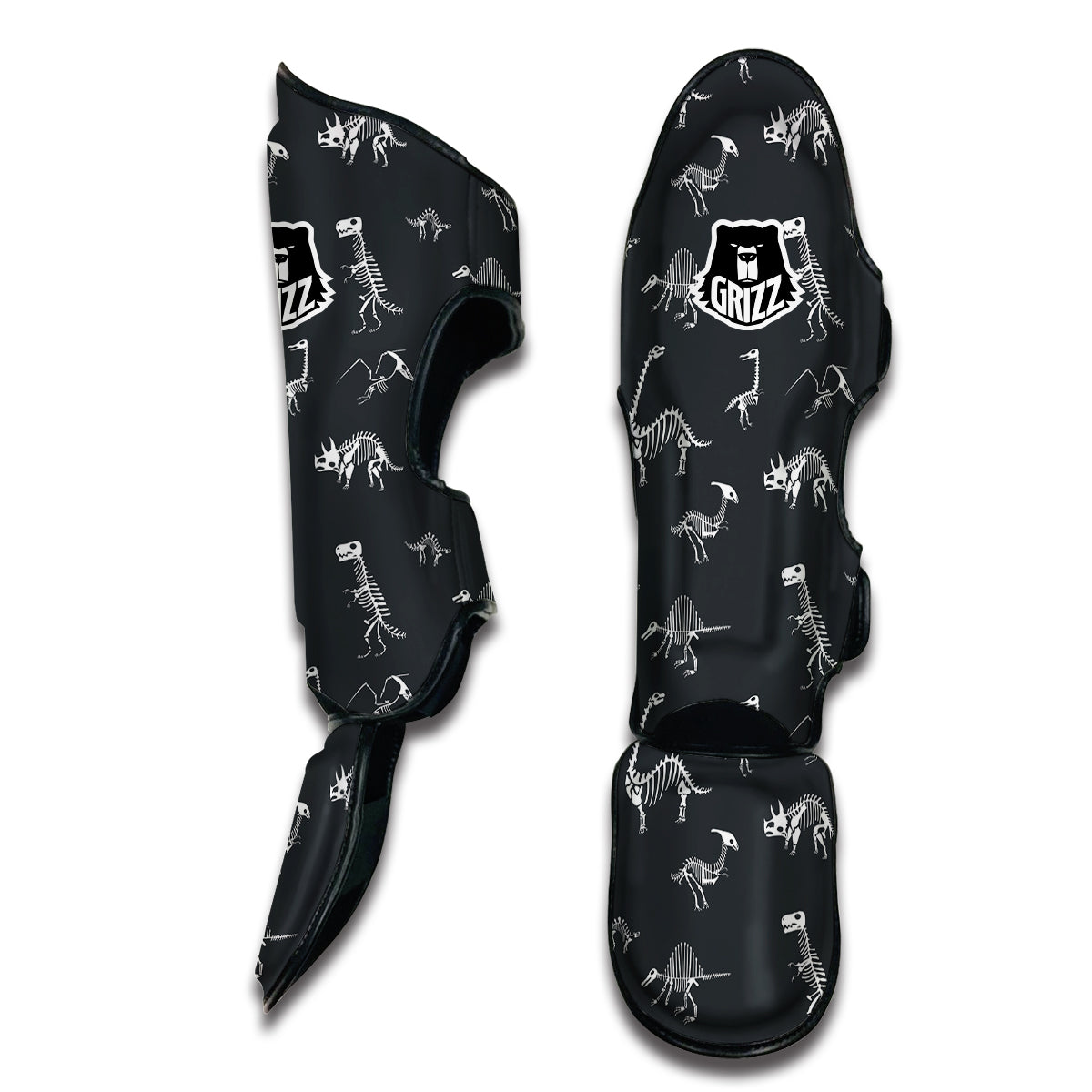 Fossil Skeleton Gray Print Pattern Muay Thai Shin Guards-grizzshop