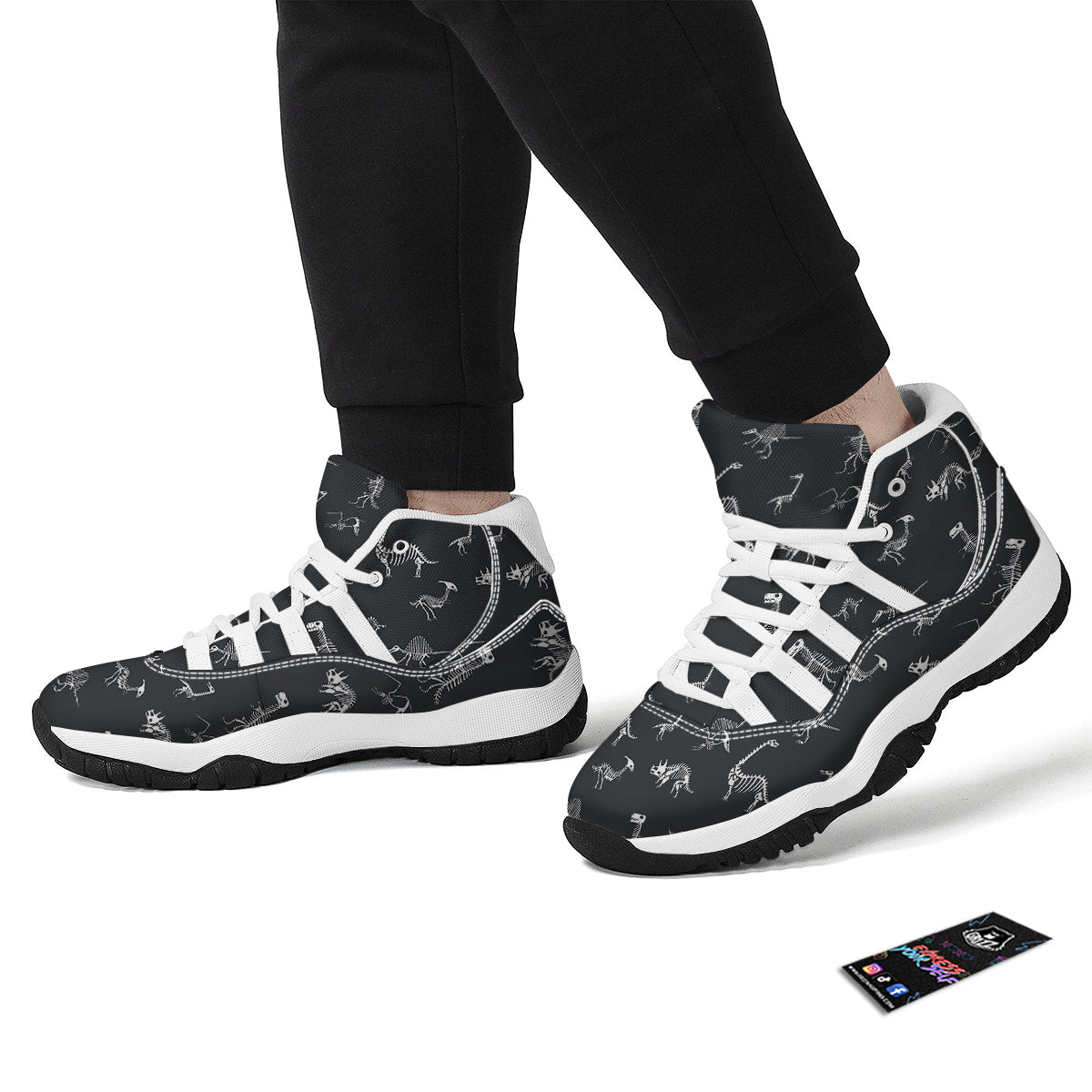 Fossil Skeleton Gray Print Pattern White Bball Shoes-grizzshop