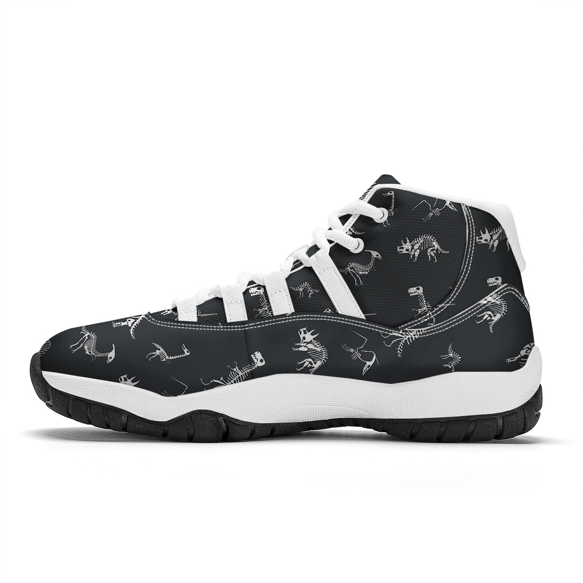Fossil Skeleton Gray Print Pattern White Bball Shoes-grizzshop