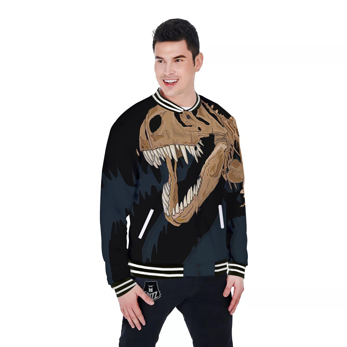 Fossil T-Rex Print Baseball Jacket-grizzshop