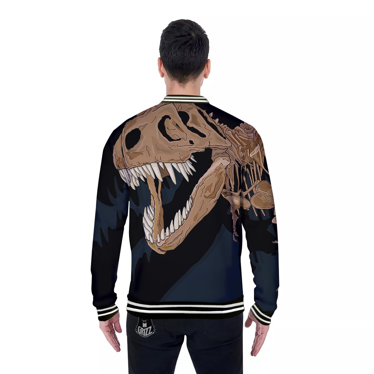 Fossil T-Rex Print Baseball Jacket-grizzshop
